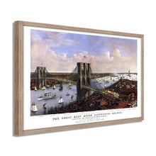 Cargar imagen en el visor de la galería, Digitally Restored and Enhanced 1885 Brooklyn Bridge Map - Framed Vintage New York Brooklyn Bridge Map - Bird's Eye View of Great East River Suspension Bridge New York City Wall Art Poster