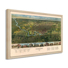 Load image into Gallery viewer, Digitally Restored and Enhanced 1891 Houston Map - Framed Vintage Houston Poster - Old Houston Wall Art - History Map of Houston TX -Historic Bird's Eye View of Houston Texas Map