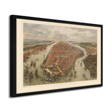 Load image into Gallery viewer, Digitally Restored and Enhanced 1865 New York Wall Art Map -Framed Vintage New York Map Print - New York City Wall Art - Old NYC Map - Bird's Eye View of New York City Map & Environs