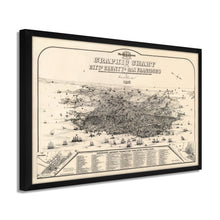 Cargar imagen en el visor de la galería, Digitally Restored and Enhanced 1875 San Francisco Map - Framed Vintage San Francisco City Map Poster - Bird's Eye View Graphic Chart of the City & County of San Francisco Wall Art