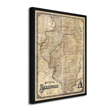 Cargar imagen en el visor de la galería, Digitally Restored and Enhanced 1861 Illinois State Map - Framed Vintage Map of Illinois Wall Art - Old State of Illinois Map Poster - Sectional Map of the State of Illinois Poster