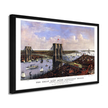Cargar imagen en el visor de la galería, Digitally Restored and Enhanced 1885 Brooklyn Bridge Map - Framed Vintage New York Brooklyn Bridge Map - Bird's Eye View of Great East River Suspension Bridge New York City Wall Art Poster