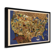 Load image into Gallery viewer, Digitally Restored and Enhanced 1946 United States Map Poster - Framed Vintage Map of the United States Wall Art - Historic USA Map Poster - Restored Map of USA & Its Folklore