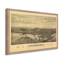 Load image into Gallery viewer, Digitally Restored and Enhanced 1878 Seattle Map Poster - Framed Vintage Map of Seattle Wall Art - Old Seattle Wall Map - Bird's Eye View of Seattle Puget Sound Washington Territory