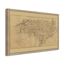 Load image into Gallery viewer, Digitally Restored and Enhanced 1808 State Map of North Carolina - Black Framed Vintage Wall Map of North Carolina - Old NC Map Poster - First Actual Survey of North Carolina Wall Art
