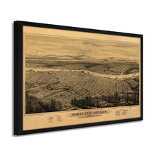 Cargar imagen en el visor de la galería, Digitally Restored and Enhanced 1879 Portland Oregon Map Print - Framed Vintage Portland Map - Old Bird's Eye View of Map of Portland City Wall Art Indexed for Points of Interest