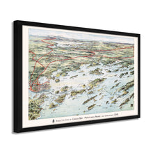 Load image into Gallery viewer, Digitally Restored and Enhanced 1906 Casco Bay Map - Framed Vintage Casco Bay Maine Map - Old Map of Portland Maine - Bird's Eye View of Casco Bay Portland Maine & Surroundings Wall Art Poster