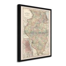 Load image into Gallery viewer, Digitally Restored and Enhanced 1891 Illinois Map Poster - Framed Vintage Map of Illinois Poster - Old Illinois State Map - Historic IL Map - Restored Map of Illinois Wall Art