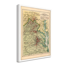Load image into Gallery viewer, Digitally Restored and Enhanced 1912 Virginia Map Poster - Framed Vintage Virginia State Map - Old Virginia Wall Art - Map of Virginia Poster Showing Location of Battles in Civil War