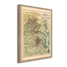 Load image into Gallery viewer, Digitally Restored and Enhanced 1912 Virginia Map Poster - Framed Vintage Virginia State Map - Old Virginia Wall Art - Map of Virginia Poster Showing Location of Battles in Civil War