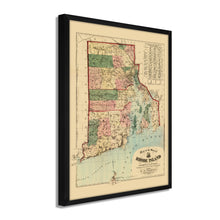 Load image into Gallery viewer, Digitally Restored and Enhanced 1880 Rhode Island State Map - Framed Vintage Rhode Island Poster - Old Rhode Island Wall Art - Historic  Map of Rhode Island & Providence Plantations