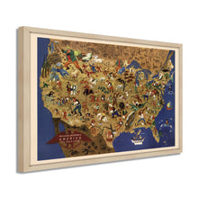 Load image into Gallery viewer, Digitally Restored and Enhanced 1946 United States Map Poster - Framed Vintage Map of the United States Wall Art - Historic USA Map Poster - Restored Map of USA & Its Folklore