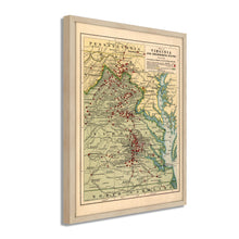 Load image into Gallery viewer, Digitally Restored and Enhanced 1912 Virginia Map Poster - Framed Vintage Virginia State Map - Old Virginia Wall Art - Map of Virginia Poster Showing Location of Battles in Civil War