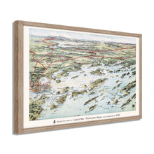 Load image into Gallery viewer, Digitally Restored and Enhanced 1906 Casco Bay Map - Framed Vintage Casco Bay Maine Map - Old Map of Portland Maine - Bird's Eye View of Casco Bay Portland Maine & Surroundings Wall Art Poster