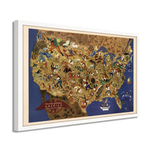 Load image into Gallery viewer, Digitally Restored and Enhanced 1946 United States Map Poster - Framed Vintage Map of the United States Wall Art - Historic USA Map Poster - Restored Map of USA & Its Folklore