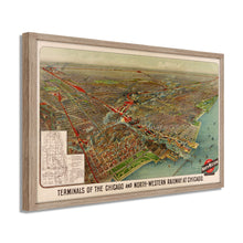 Load image into Gallery viewer, Digitally Restored and Enhanced 1902 Chicago Map Art - Framed Vintage Chicago Map - Old Poster of Chicago Map Print - Terminals of the Chicago & North Western Railway Map Wall Art