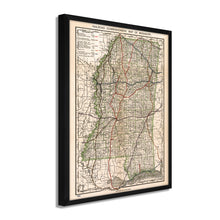 Cargar imagen en el visor de la galería, Digitally Restored and Enhanced 1888 Mississippi Map - Framed Vintage Mississippi State Map - Old Mississippi Road Map - Railroad Commissioner's State Map of Mississippi Wall Art Poster Print