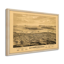 Load image into Gallery viewer, Digitally Restored and Enhanced 1876 San Diego Map Poster - Framed Vintage San Diego Map History - Old California Map Poster - San Diego Wall Art - Bird's Eye View of San Diego CA