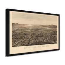 Cargar imagen en el visor de la galería, Digitally Restored and Enhanced 1875 San Jose California Map Poster - Framed Vintage San Jose Wall Art - History Map of California - Old Bird's Eye View Map of San Jose CA
