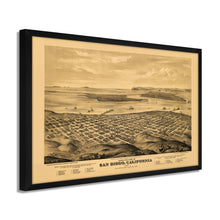 Load image into Gallery viewer, Digitally Restored and Enhanced 1876 San Diego Map Poster - Framed Vintage San Diego Map History - Old California Map Poster - San Diego Wall Art - Bird's Eye View of San Diego CA