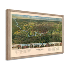 Load image into Gallery viewer, Digitally Restored and Enhanced 1891 Houston Map - Framed Vintage Houston Poster - Old Houston Wall Art - History Map of Houston TX -Historic Bird's Eye View of Houston Texas Map