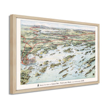 Load image into Gallery viewer, Digitally Restored and Enhanced 1906 Casco Bay Map - Framed Vintage Casco Bay Maine Map - Old Map of Portland Maine - Bird's Eye View of Casco Bay Portland Maine & Surroundings Wall Art Poster
