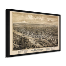 Cargar imagen en el visor de la galería, Digitally Restored and Enhanced 1876 Salem Oregon Map - Framed Vintage Oregon Poster Wall Art - Old State of Oregon Map - Bird's Eye View of Salem Oregon From The West Looking East