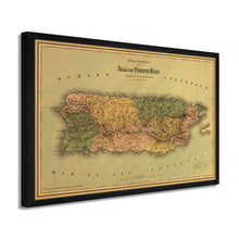Cargar imagen en el visor de la galería, Digitally Restored and Enhanced 1886 Puerto Rico Map Poster - 17x25 Inch Black Framed Vintage Map of Puerto Rico Wall Art - Old Mapa de Puerto Rico - Restored Wall Map of Puerto Rico Poster