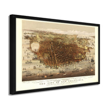 Load image into Gallery viewer, Digitally Restored and Enhanced 1878 San Francisco City Map Poster - Framed Vintage San Francisco Wall Art - Map of San Francisco Poster - Bird's Eye View of San Francisco Map Print