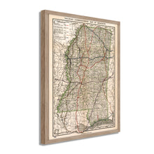 Cargar imagen en el visor de la galería, Digitally Restored and Enhanced 1888 Mississippi Map - Framed Vintage Mississippi State Map - Old Mississippi Road Map - Railroad Commissioner's State Map of Mississippi Wall Art Poster Print