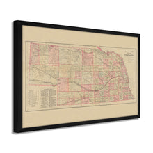 Load image into Gallery viewer, Digitally Restored and Enhanced 1885 Nebraska Map Poster - Framed Vintage Nebraska Wall Art - History of Nebraska State Map - Restored Nebraska Poster - Topographical Map of Nebraska