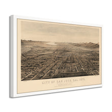 Cargar imagen en el visor de la galería, Digitally Restored and Enhanced 1875 San Jose California Map Poster - Framed Vintage San Jose Wall Art - History Map of California - Old Bird's Eye View Map of San Jose CA