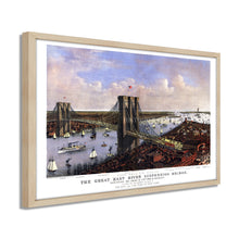 Cargar imagen en el visor de la galería, Digitally Restored and Enhanced 1885 Brooklyn Bridge Map - Framed Vintage New York Brooklyn Bridge Map - Bird's Eye View of Great East River Suspension Bridge New York City Wall Art Poster