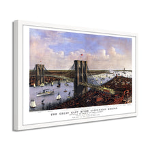 Cargar imagen en el visor de la galería, Digitally Restored and Enhanced 1885 Brooklyn Bridge Map - Framed Vintage New York Brooklyn Bridge Map - Bird's Eye View of Great East River Suspension Bridge New York City Wall Art Poster