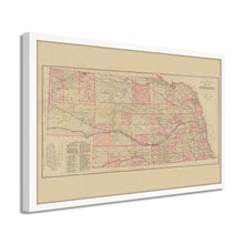 Load image into Gallery viewer, Digitally Restored and Enhanced 1885 Nebraska Map Poster - Framed Vintage Nebraska Wall Art - History of Nebraska State Map - Restored Nebraska Poster - Topographical Map of Nebraska