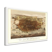 Load image into Gallery viewer, Digitally Restored and Enhanced 1878 San Francisco City Map Poster - Framed Vintage San Francisco Wall Art - Map of San Francisco Poster - Bird's Eye View of San Francisco Map Print