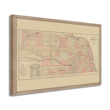 Load image into Gallery viewer, Digitally Restored and Enhanced 1885 Nebraska Map Poster - Framed Vintage Nebraska Wall Art - History of Nebraska State Map - Restored Nebraska Poster - Topographical Map of Nebraska