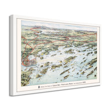 Load image into Gallery viewer, Digitally Restored and Enhanced 1906 Casco Bay Map - Framed Vintage Casco Bay Maine Map - Old Map of Portland Maine - Bird's Eye View of Casco Bay Portland Maine & Surroundings Wall Art Poster