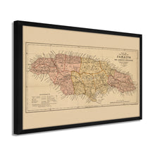 Load image into Gallery viewer, 1893 Map of Jamaica Island - Framed Vintage Jamaica - Restored Map History of Jamaica  - Old Map of the Island of Jamaica Wall Art Poster