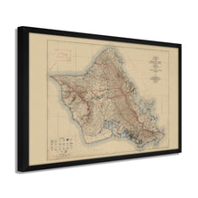 Load image into Gallery viewer, Digitally Restored and Enhanced 1938 Map of Oahu Hawaii - Framed Vintage Oahu Wall Art - Old Oahu Hawaii Map - Topographic Map of Oahu Poster - City & County of Honolulu Hawaii