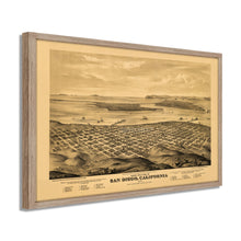 Load image into Gallery viewer, Digitally Restored and Enhanced 1876 San Diego Map Poster - Framed Vintage San Diego Map History - Old California Map Poster - San Diego Wall Art - Bird's Eye View of San Diego CA