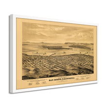 Load image into Gallery viewer, Digitally Restored and Enhanced 1876 San Diego Map Poster - Framed Vintage San Diego Map History - Old California Map Poster - San Diego Wall Art - Bird's Eye View of San Diego CA