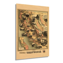 Load image into Gallery viewer, Digitally Restored and Enhanced 1888 California Map Poster - Vintage Map of California Wall Art - State of California Wall Map with Area Temperature Soil