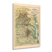 Load image into Gallery viewer, Digitally Restored and Enhanced 1912 American Civil War Battle Map - Vintage Map of Virginia and Neighboring States Showing Civil War Battle Locations 1861-1865 - US Civil War Map Poster Print