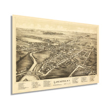 Load image into Gallery viewer, Digitally Restored and Enhanced 1892 Lancaster New York Map Poster - Vintage Lancaster Wall Art - Old Lancaster New York Map - Bird's Eye View of Lancaster NY Showing Points of Interest