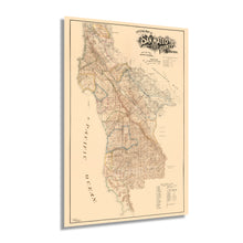 Load image into Gallery viewer, Digitally Restored and Enhanced 1894 San Mateo County California Map Poster - Vintage Map of San Mateo County Wall Art - Old Map of San Mateo County Showing School Districts and Distances
