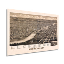 Cargar imagen en el visor de la galería, Digitally Restored and Enhanced 1879 Minneapolis Minnesota Map Poster - Vintage Minneapolis Map Print - Old Minneapolis Wall Art - Panoramic View of Minneapolis MN Looking North West