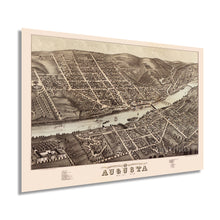 Load image into Gallery viewer, Digitally Restored and Enhanced 1878 Augusta Maine Map Poster - Vintage Augusta Poster Wall Art - Old Augusta Maine Map - Bird's Eye View of Augusta ME Oriented with North to The Right
