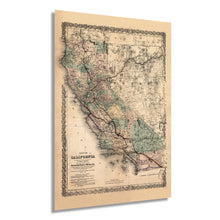 Load image into Gallery viewer, Digitally Restored and Enhanced 1876 Map of California - Vintage Map Wall Art - Map of California Poster - Southern Pacific Railroad Railway - Old Map of California - California Wall Map