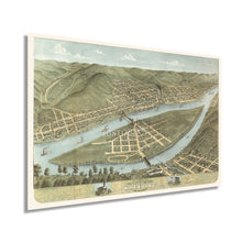 Load image into Gallery viewer, Digitally Restored and Enhanced 1870 Wheeling West Virginia Map - Map of Wheeling Wall Art - Old City of Wheeling WV Poster - History Map of West Virginia